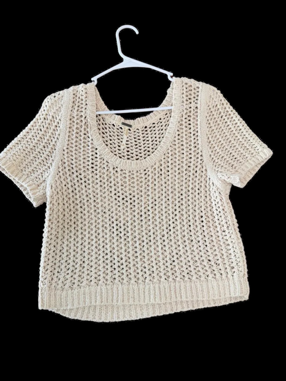 Free People Open Knit Short Sleeve Crop Sweater Top